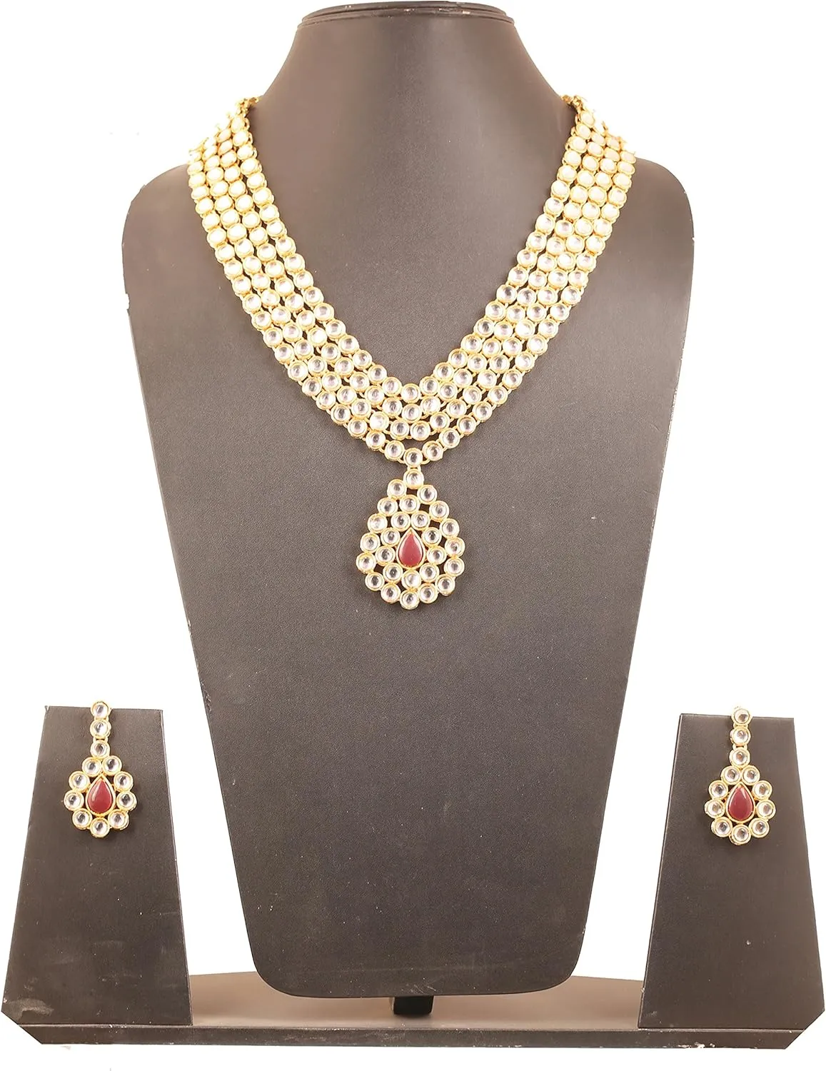 Touchstone "Contemporary Kundan Collection Indian Bollywood Long Designer Jewelry Necklace Set in Gold Or White Tone for Women.