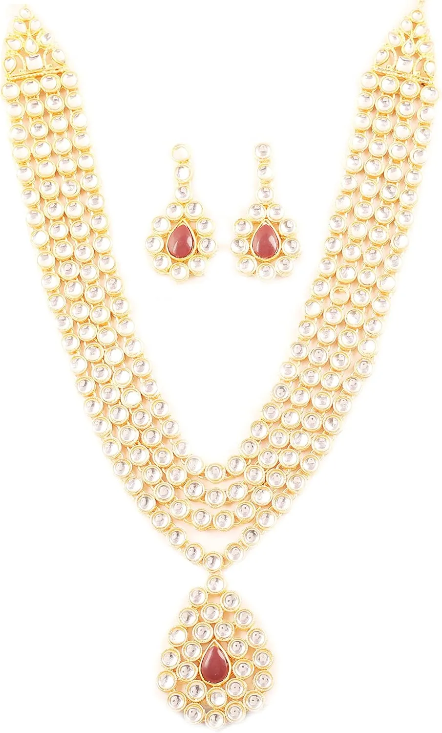 Touchstone "Contemporary Kundan Collection Indian Bollywood Long Designer Jewelry Necklace Set in Gold Or White Tone for Women.