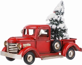 Toyandona 1pcs Christmas Vintage Red Truck With Mini Christmas Trees Ornaments, Red Metal Vintage Red Truck For Christmas Decoration Table Decoration