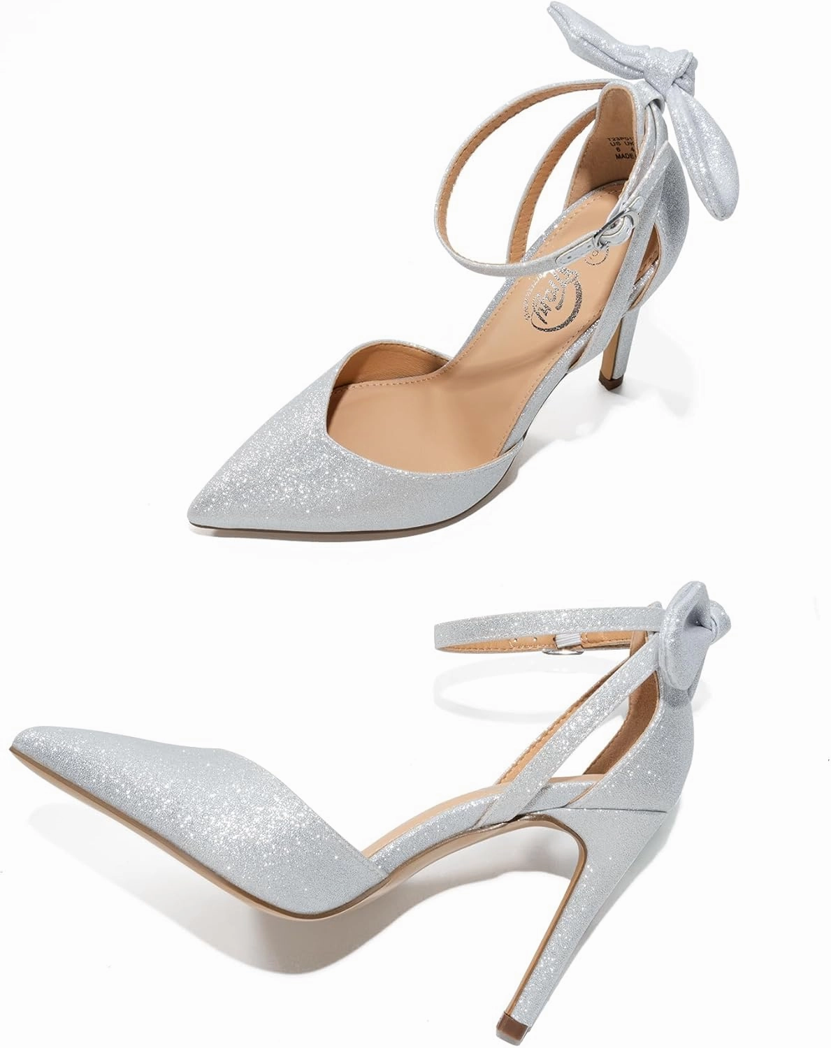 Trary Heels for Women Closed Pointed Toe Heels Women's Pumps Stiletto High Heels with Bow Knot Comfortable Ankle Strap Office Party Wedding Dress Shoes 3.74" Heels
