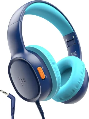 Tronsmart Kids Foldable Headphones for School Travel, Safe Volume 85/93dB, HD Stereo Sound Over-Ear Boys/Girls Headphones, 3.5mm Cord for iPad, Kindle, Tablets, KH01 (Blue)