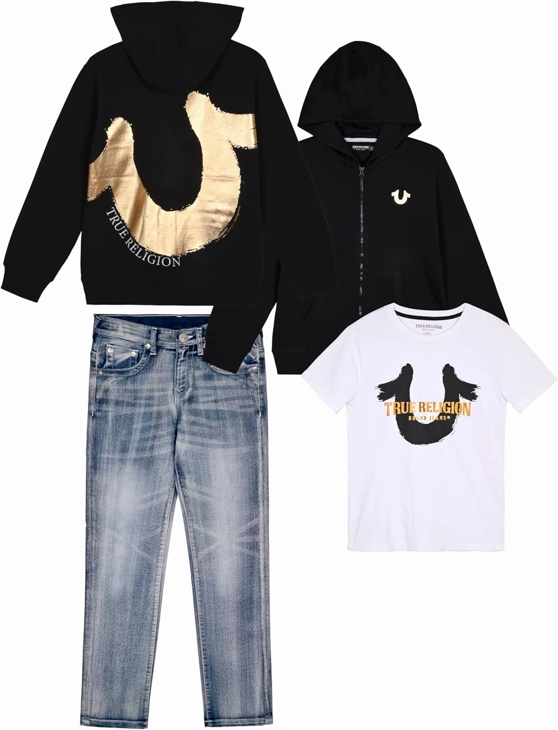 True Religion Boys Clothing Set 3 Piece Boys Sweatshirt Jeans and T-Shirt Jogger Set for Kids