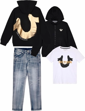 True Religion Boys Clothing Set 3 Piece Boys Sweatshirt Jeans and T-Shirt Jogger Set for Kids