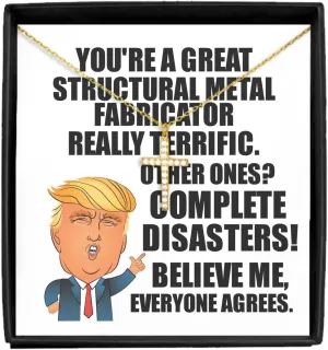 Trump Structural Metal Fabricator Necklace Pendant Funny Gift For Coworker Gag Great President Fan Potus Quote Office Joke Jewelry With Chain Message Card Box