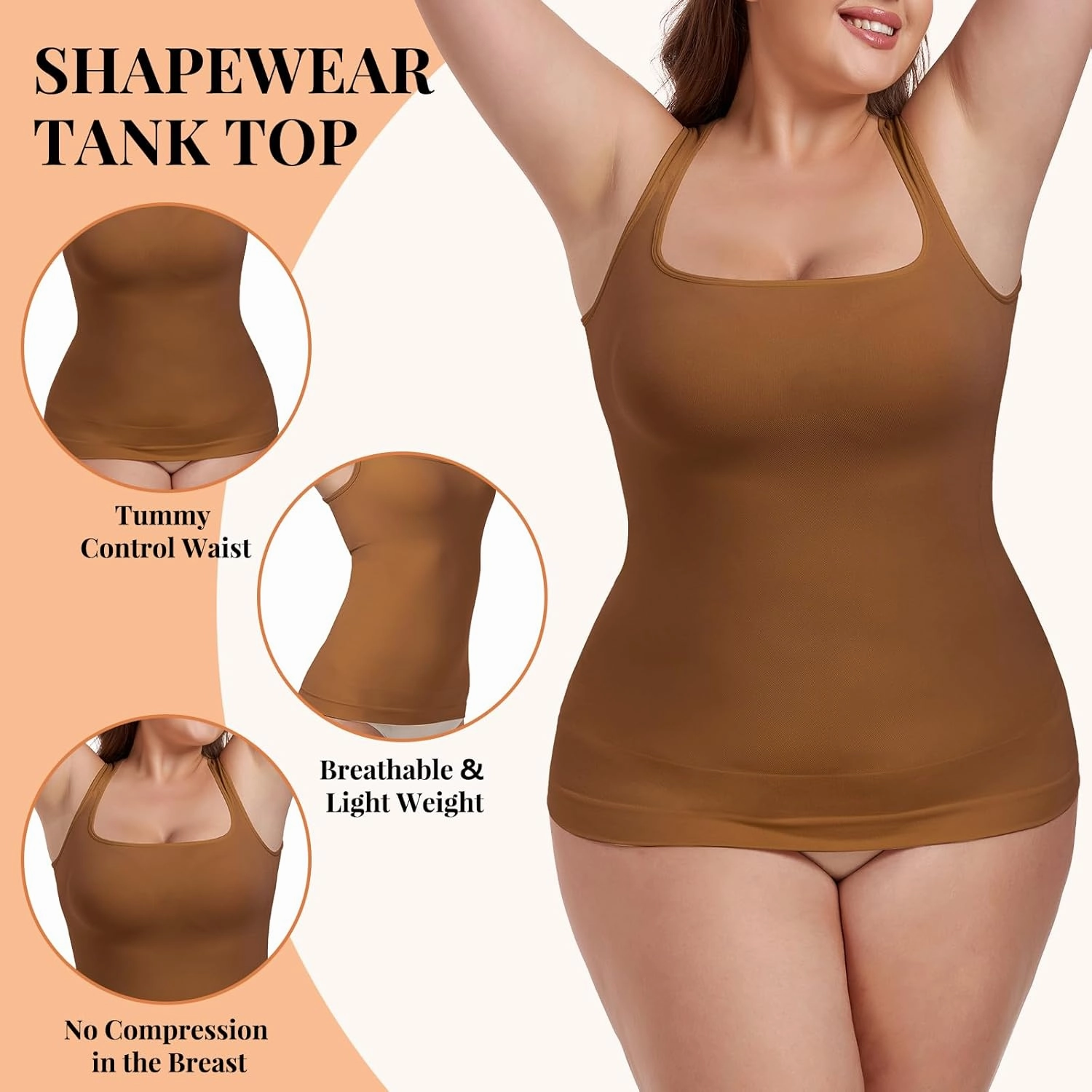 Tummy Control Shapewear Compression Tank Tops for Women Seamless Square Neck Body Shaper Camisole