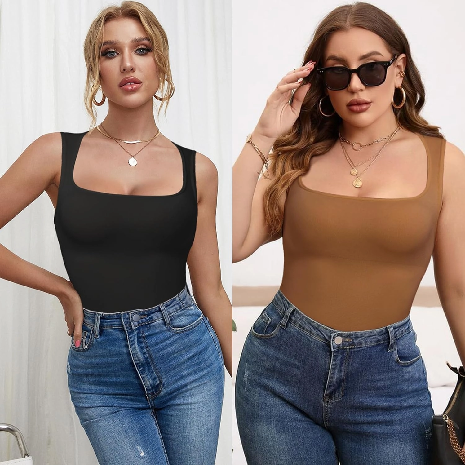Tummy Control Shapewear Compression Tank Tops for Women Seamless Square Neck Body Shaper Camisole