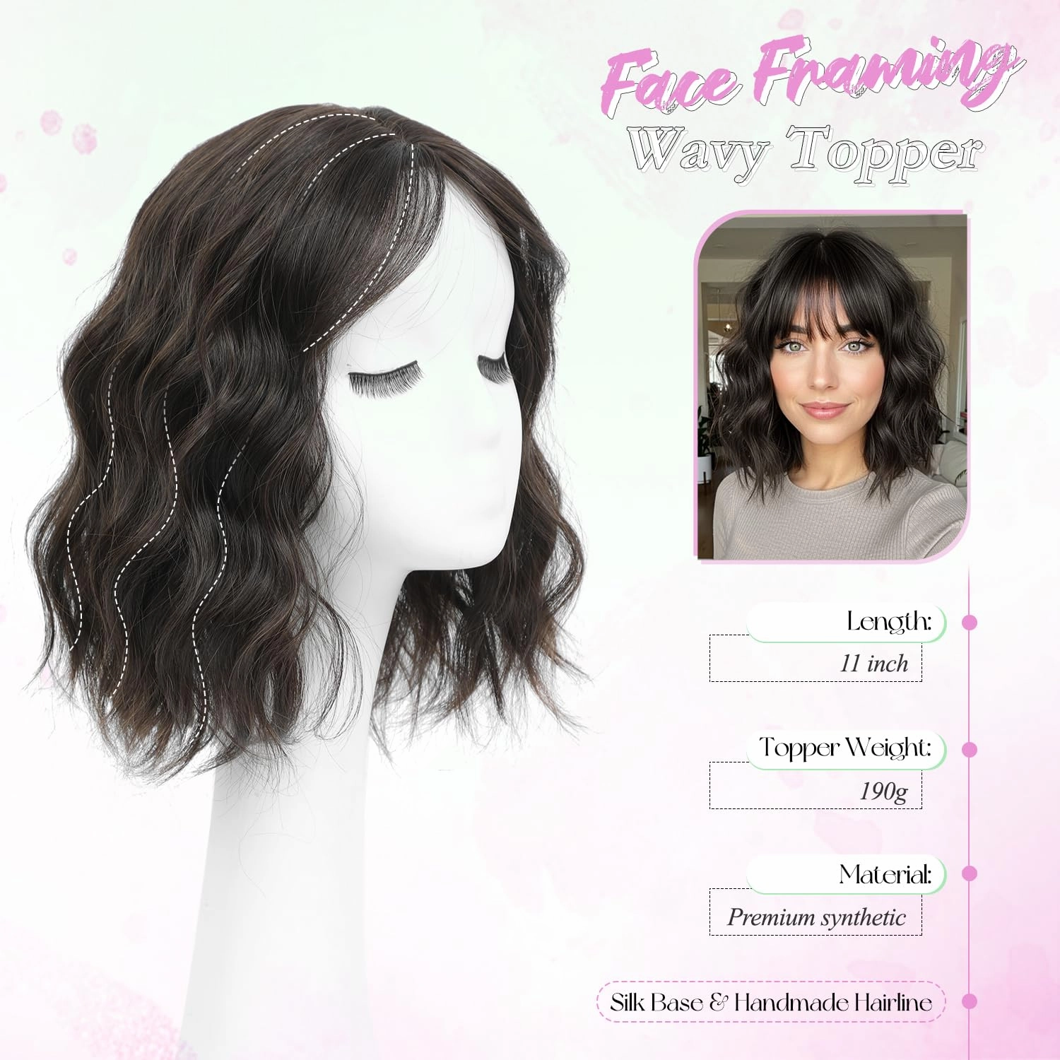 UDU 11inch Hair Topper for Women, Lightweight & Breathable Wiglet for Thinning Hair, Natural Look Volume Booster Hairpiece for Coverage, Ideal for Summer Wear