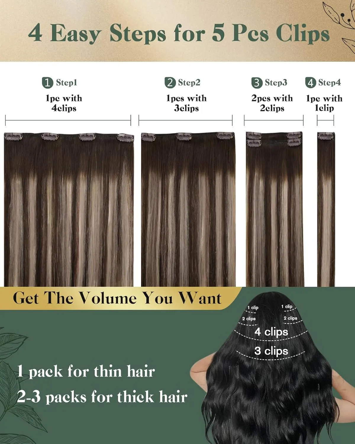 Ugeat 12 Inch Clip in Hair Extensions Real Human Hair Ombre Straight Hair Extensions Clip in Human Hair Dark Brown Balayage Ash Brown Remy Ends Natural Looking for Short 5pcs 85g