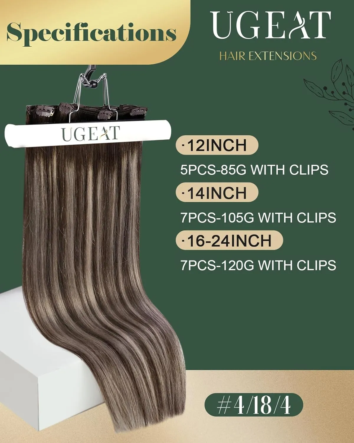 Ugeat 12 Inch Clip in Hair Extensions Real Human Hair Ombre Straight Hair Extensions Clip in Human Hair Dark Brown Balayage Ash Brown Remy Ends Natural Looking for Short 5pcs 85g