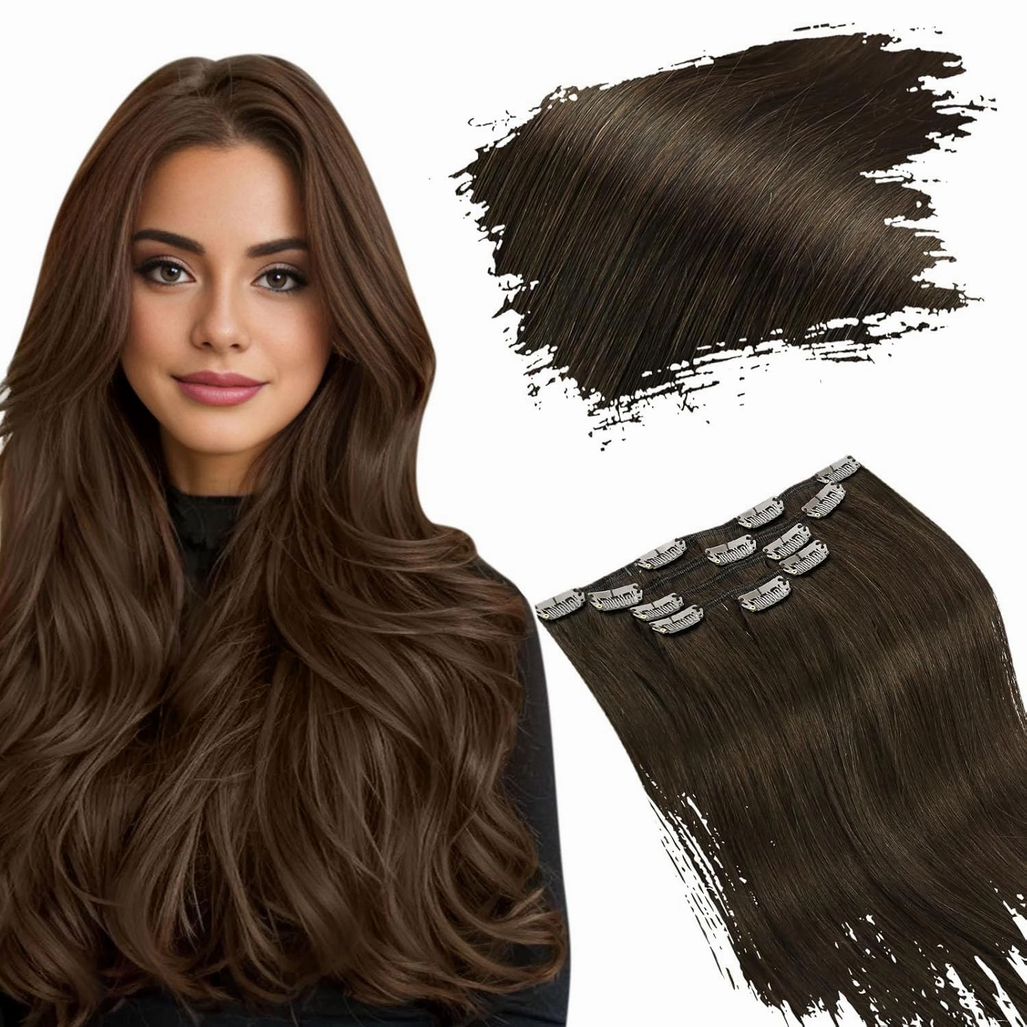 Ugeat Chocolate Brown Hair Extensions Clip ins Short 12 Inch Dark Brown Clip in Extensions Real Human Hair Double Weft Clip-in Hair Extensions Silky Straight Full Head 5pcs 85g