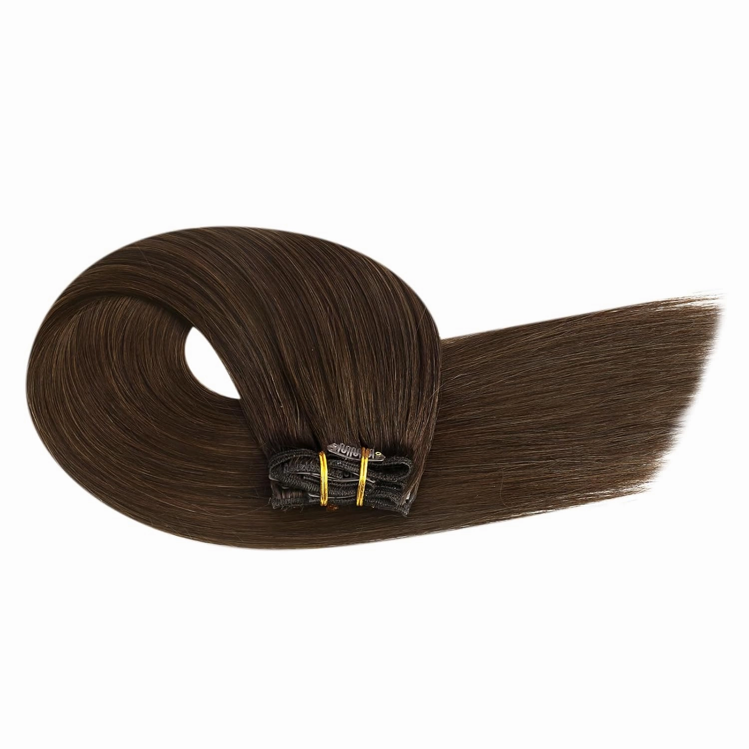 Ugeat Chocolate Brown Hair Extensions Clip ins Short 12 Inch Dark Brown Clip in Extensions Real Human Hair Double Weft Clip-in Hair Extensions Silky Straight Full Head 5pcs 85g