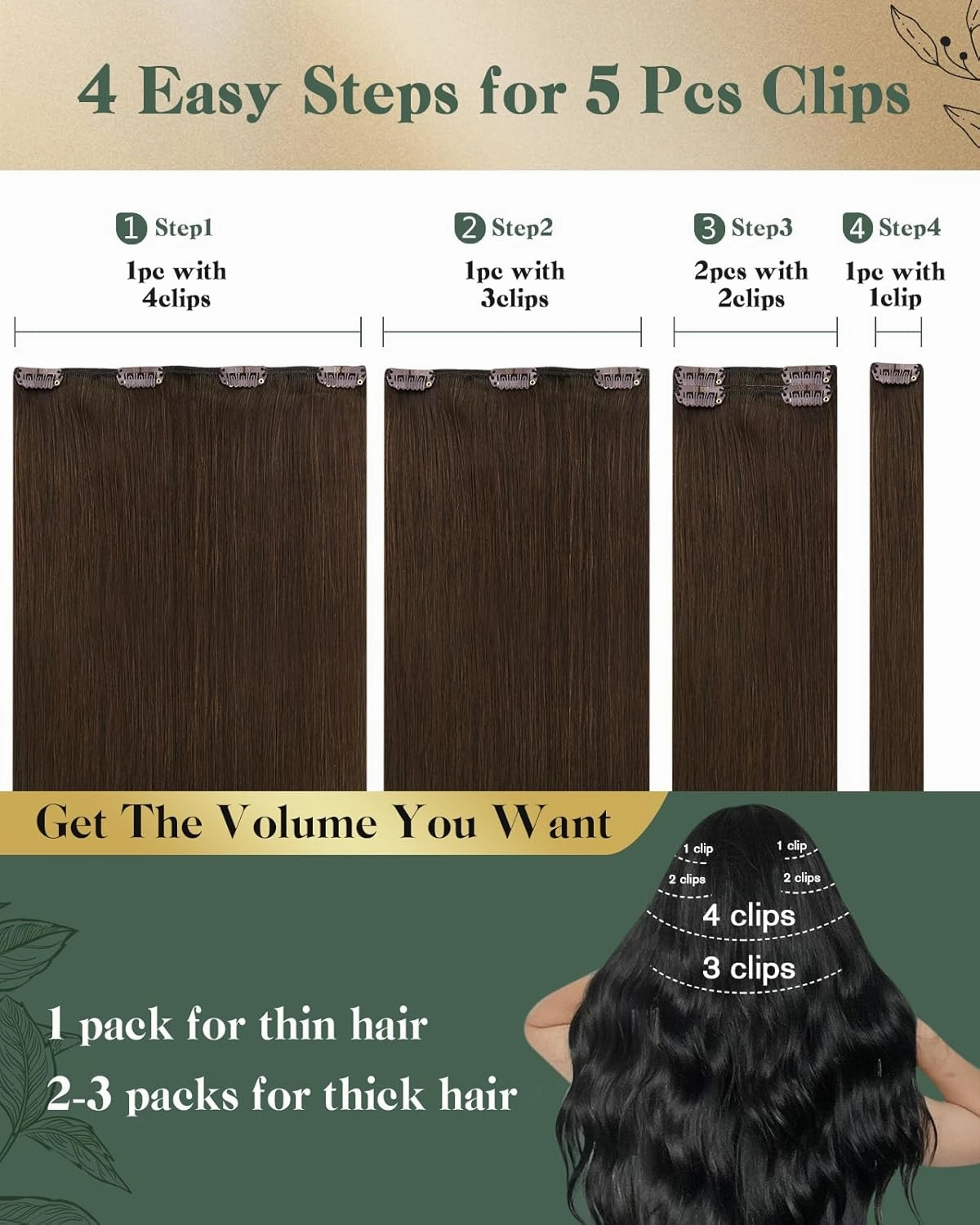 Ugeat Chocolate Brown Hair Extensions Clip ins Short 12 Inch Dark Brown Clip in Extensions Real Human Hair Double Weft Clip-in Hair Extensions Silky Straight Full Head 5pcs 85g