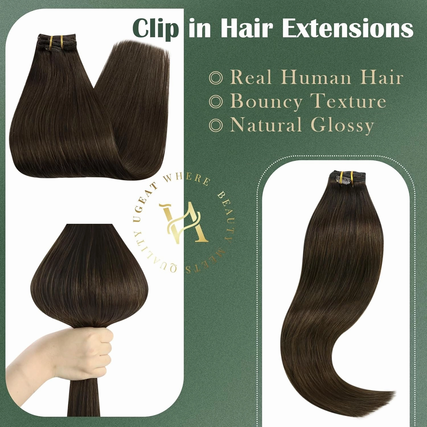 Ugeat Chocolate Brown Hair Extensions Clip ins Short 12 Inch Dark Brown Clip in Extensions Real Human Hair Double Weft Clip-in Hair Extensions Silky Straight Full Head 5pcs 85g