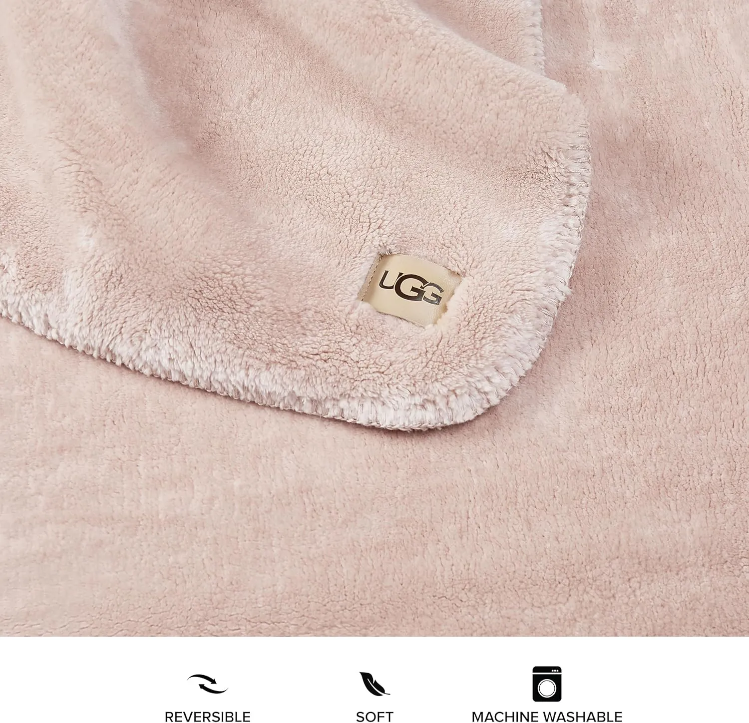UGG Whitecap Plush Throw Blanket Fleece Lightweight Soft Cozy Throw for Couch Luxury Home Decor for Living Room Machine Washable Hypoallergenic Flannel Blankets, 50-inch x 70-inch, Light Pink Quartz