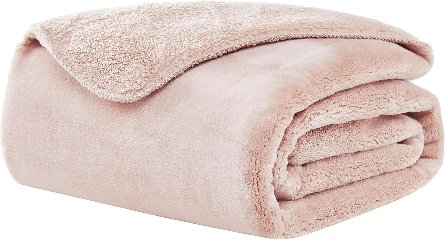 UGG Whitecap Plush Throw Blanket Fleece Lightweight Soft Cozy Throw for Couch Luxury Home Decor for Living Room Machine Washable Hypoallergenic Flannel Blankets, 50-inch x 70-inch, Light Pink Quartz