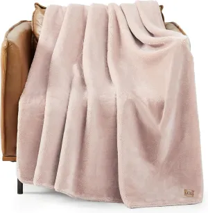 UGG Whitecap Plush Throw Blanket Fleece Lightweight Soft Cozy Throw for Couch Luxury Home Decor for Living Room Machine Washable Hypoallergenic Flannel Blankets, 50-inch x 70-inch, Light Pink Quartz