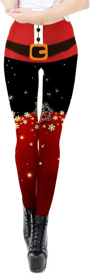 Ugly Christmas Holiday Leggings High Waisted Santa Claus Graphic Print Pant Tummy Control Comfy Athletic Tights
