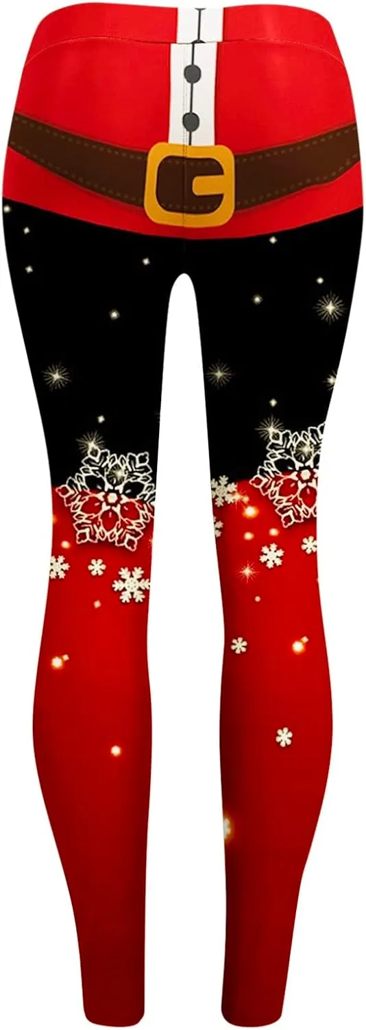Ugly Christmas Holiday Leggings High Waisted Santa Claus Graphic Print Pant Tummy Control Comfy Athletic Tights