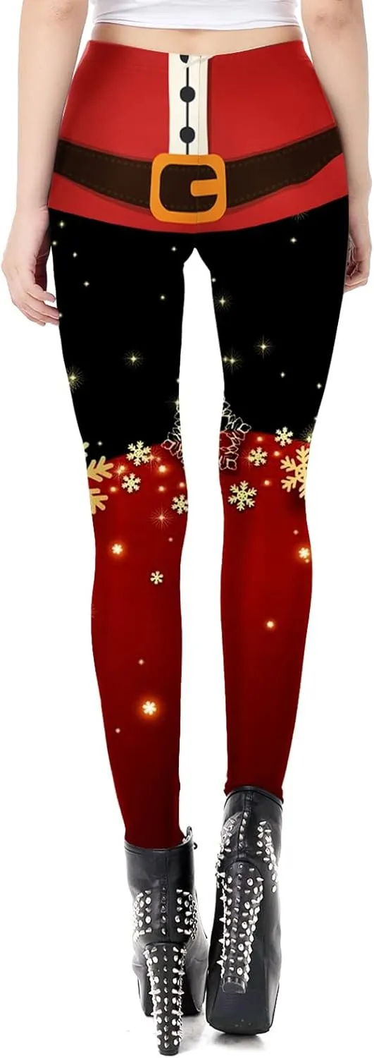 Ugly Christmas Holiday Leggings High Waisted Santa Claus Graphic Print Pant Tummy Control Comfy Athletic Tights