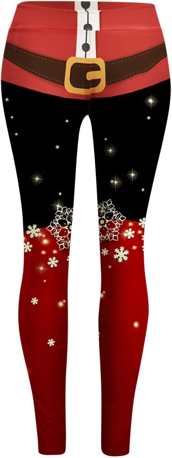 Ugly Christmas Holiday Leggings High Waisted Santa Claus Graphic Print Pant Tummy Control Comfy Athletic Tights