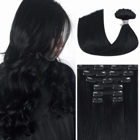 Ukira Black Clip in Hair Extensions Real Human Hair, 16 Inch 120g 7pcs #1 Jet Black Hair Extensions Real Human Hair, Soft Straight Remy Human Hair Clip in Extensions for Women