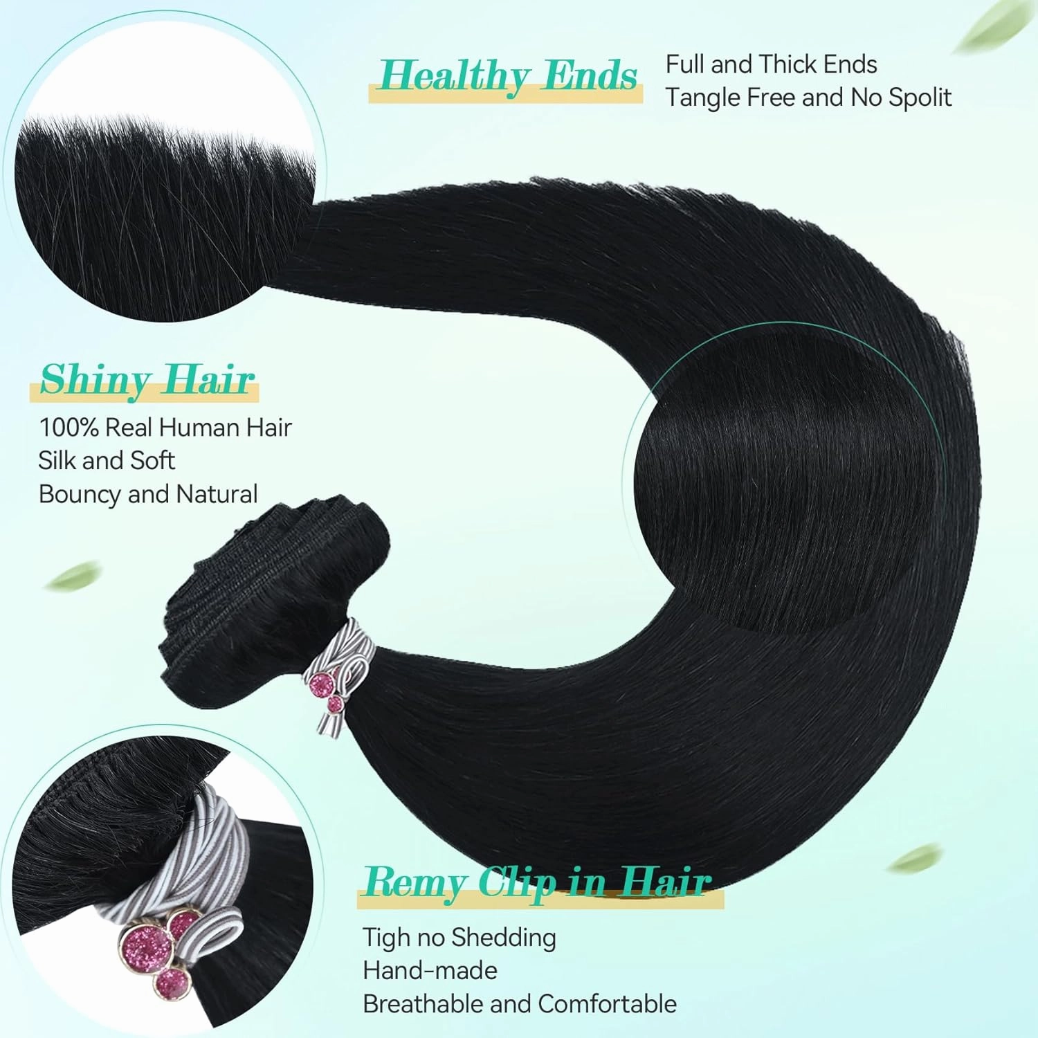 Ukira Black Clip in Hair Extensions Real Human Hair, 16 Inch 120g 7pcs #1 Jet Black Hair Extensions Real Human Hair, Soft Straight Remy Human Hair Clip in Extensions for Women