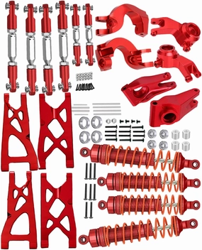 Upgrades Part for 1/10 Senton/Granite 4X4, Alloy Front Rear Shocks&A Arms&Front Steering Block Knuckles & C-Hubs Caster Blocks & Rear Hubs&Adjustable Turnbuckles Camber Links,Red