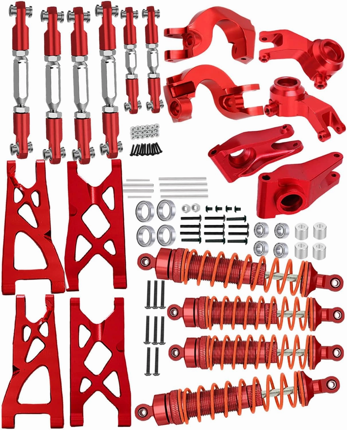 Upgrades Part for 1/10 Senton/Granite 4X4, Alloy Front Rear Shocks&A Arms&Front Steering Block Knuckles & C-Hubs Caster Blocks & Rear Hubs&Adjustable Turnbuckles Camber Links,Red