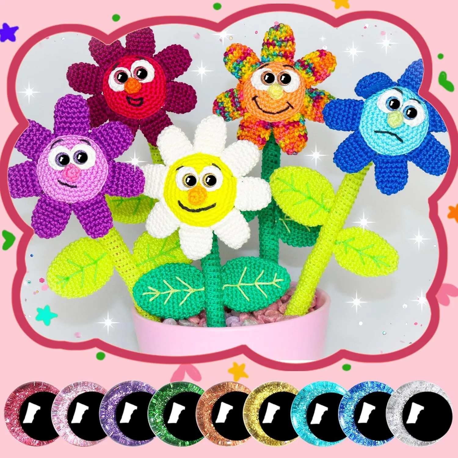 UPINS 180 Pieces 22 mm 3D Glitter Plastic Safety Eyes with Washers for Amigurumi Animal Moon Eyes Plastic Craft Doll Crochet Eyes for DIY of Puppet, Bear Making Supplies (9 Colors)