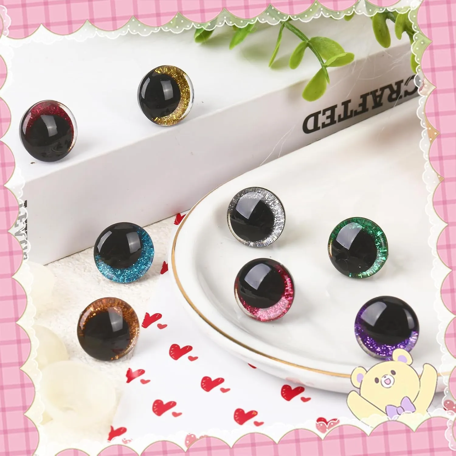 UPINS 180 Pieces 22 mm 3D Glitter Plastic Safety Eyes with Washers for Amigurumi Animal Moon Eyes Plastic Craft Doll Crochet Eyes for DIY of Puppet, Bear Making Supplies (9 Colors)