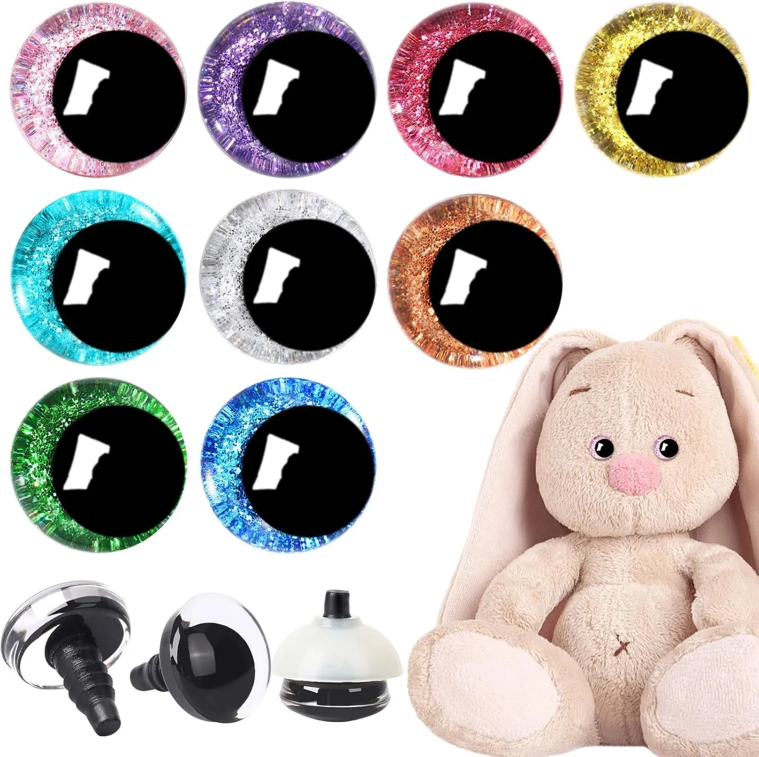 UPINS 180 Pieces 22 mm 3D Glitter Plastic Safety Eyes with Washers for Amigurumi Animal Moon Eyes Plastic Craft Doll Crochet Eyes for DIY of Puppet, Bear Making Supplies (9 Colors)