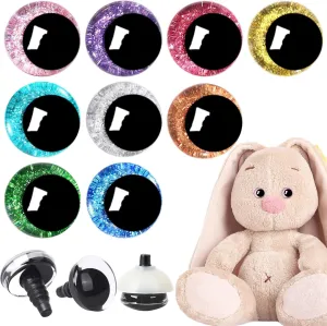 UPINS 180 Pieces 22 mm 3D Glitter Plastic Safety Eyes with Washers for Amigurumi Animal Moon Eyes Plastic Craft Doll Crochet Eyes for DIY of Puppet, Bear Making Supplies (9 Colors)