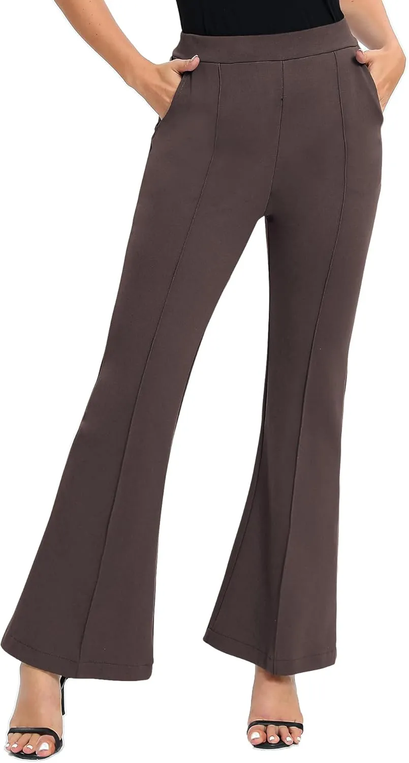 Urban CoCo Women's Flare Dress Pants with Pockets High Waist Slacks Pull On Work Casual Petite/Regular/Tall Pants