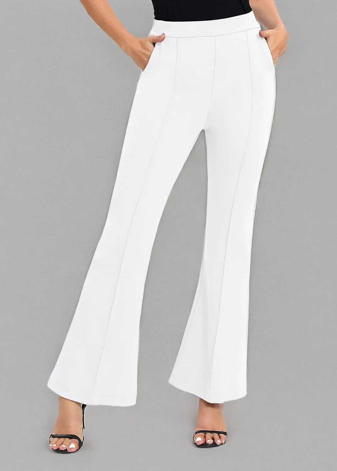Urban CoCo Women's Flare Dress Pants with Pockets High Waist Slacks Pull On Work Casual Petite/Regular/Tall Pants