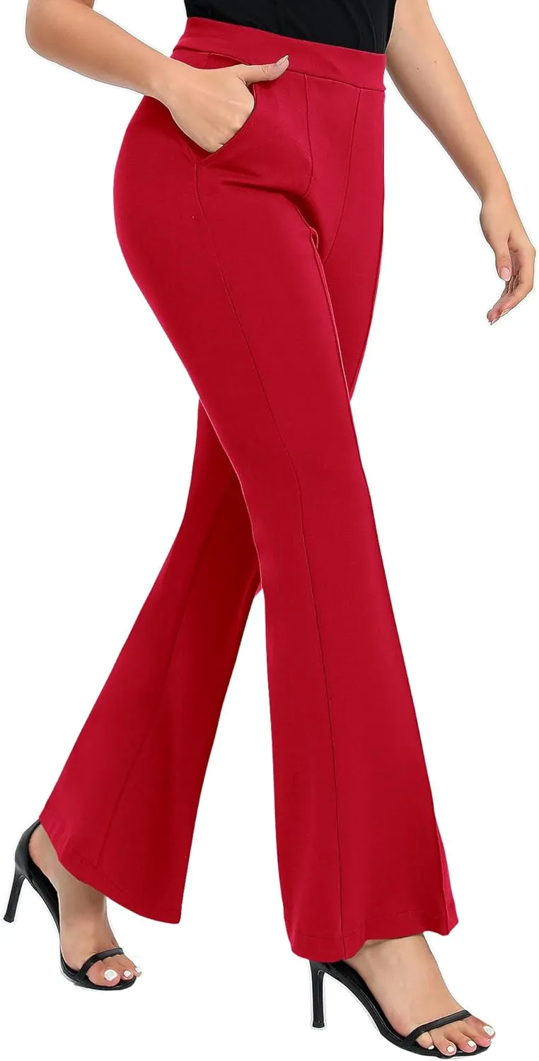 Urban CoCo Women's Flare Dress Pants with Pockets High Waist Slacks Pull On Work Casual Petite/Regular/Tall Pants