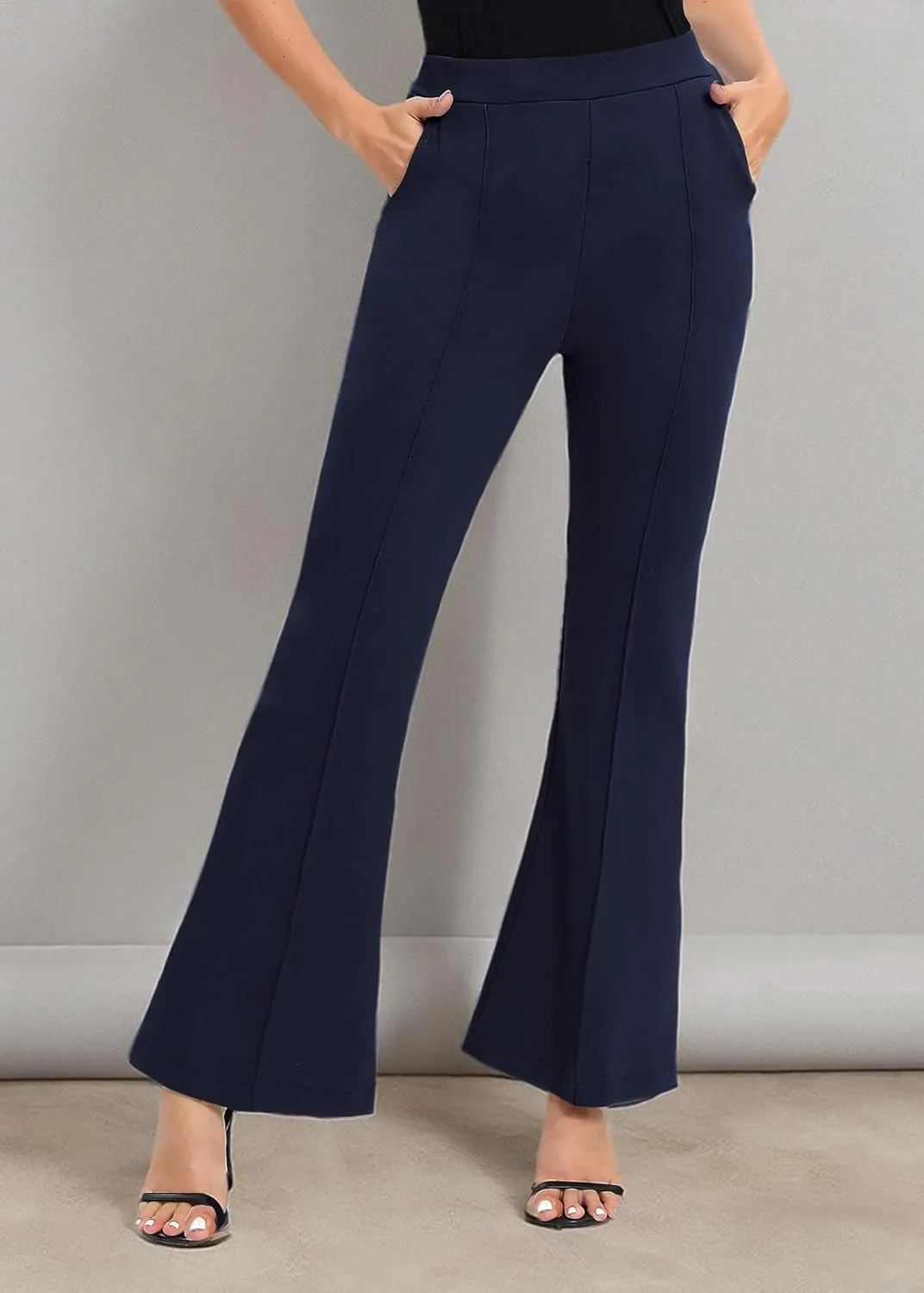 Urban CoCo Women's Flare Dress Pants with Pockets High Waist Slacks Pull On Work Casual Petite/Regular/Tall Pants