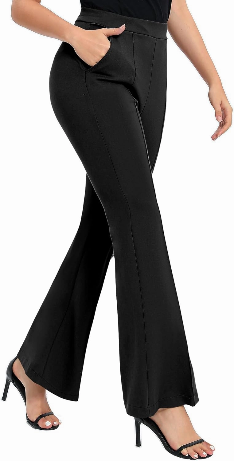 Urban CoCo Women's Flare Dress Pants with Pockets High Waist Slacks Pull On Work Casual Petite/Regular/Tall Pants