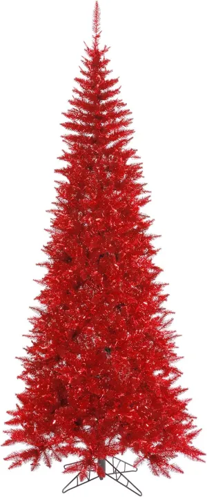 Vickerman 6.5' Tinsel Red Fir Slim Artificial Christmas Tree, Unlit - Faux Red Christmas Tree - Seasonal Indoor Home Decor