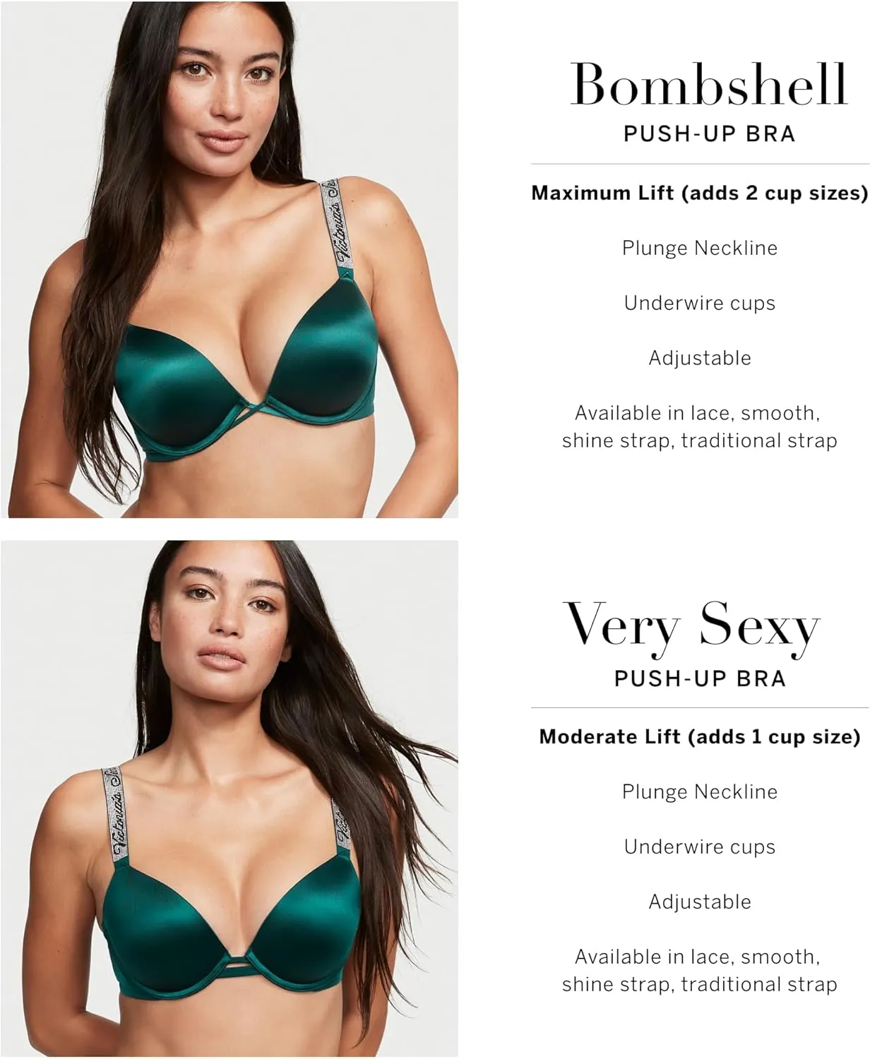 Victoria's Secret Women's Very Sexy Bombshell Adds-2-Cups Push Up Double Shine Strap Bra, Bras for Women (32A-38DDD)