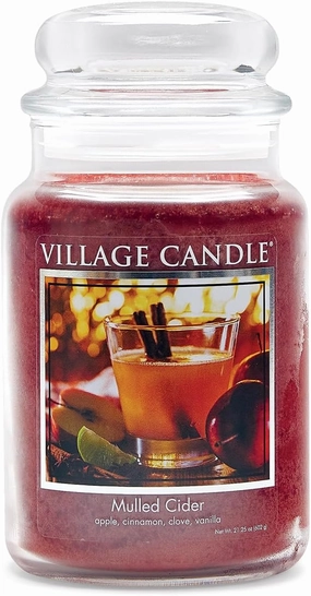 Village Candle Mulled Cider Large Glass Apothecary Jar Scented Candle, 21.25 oz, Red