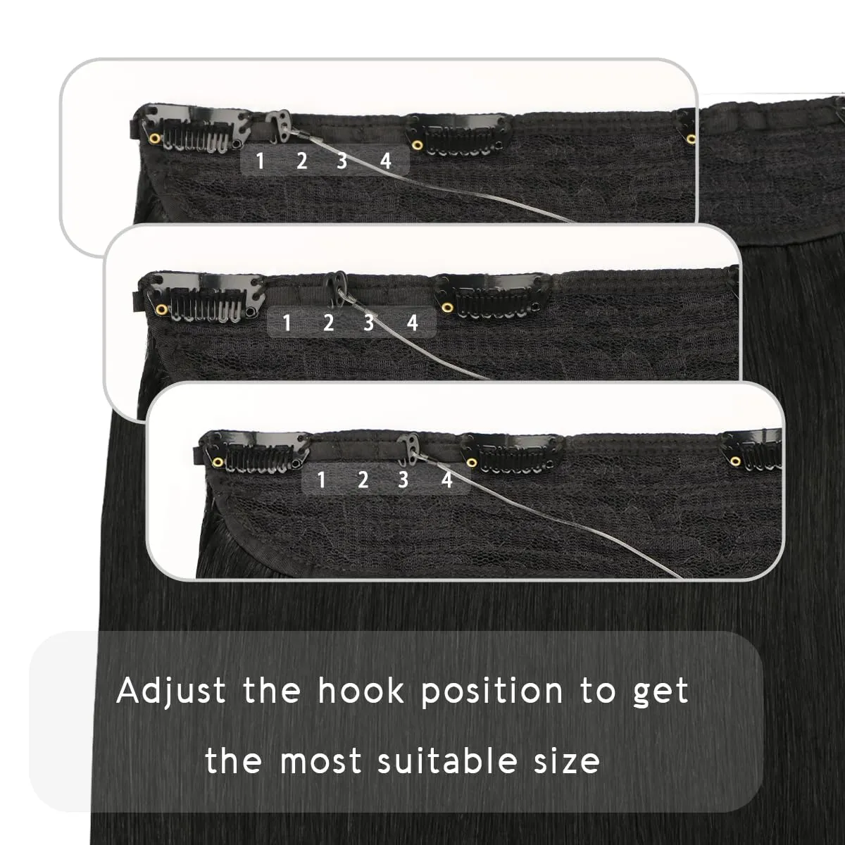 VINBAO Human Hair Extensions 18in 85g Invisible Wire Jet Black Real Human Hair Extensions Black Hair Piece Extensions (wire#1 18in)