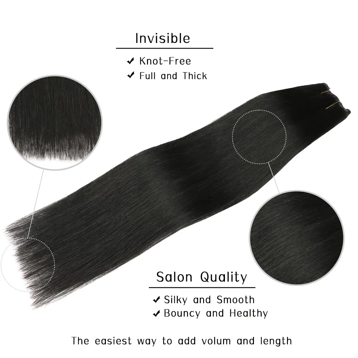 VINBAO Human Hair Extensions 18in 85g Invisible Wire Jet Black Real Human Hair Extensions Black Hair Piece Extensions (wire#1 18in)