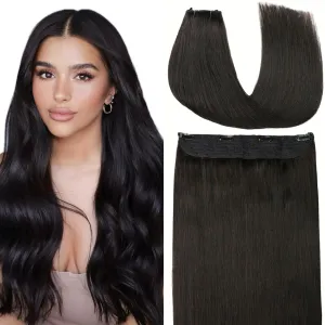 VINBAO Wire Hair Extensions Black Wire Extensions Real Human Hair 18inch 85g #1B Romantic Black Fishing Line Human Hair Extensions Invisible Transparent Fish Line Extensions (wire#1B 18in)