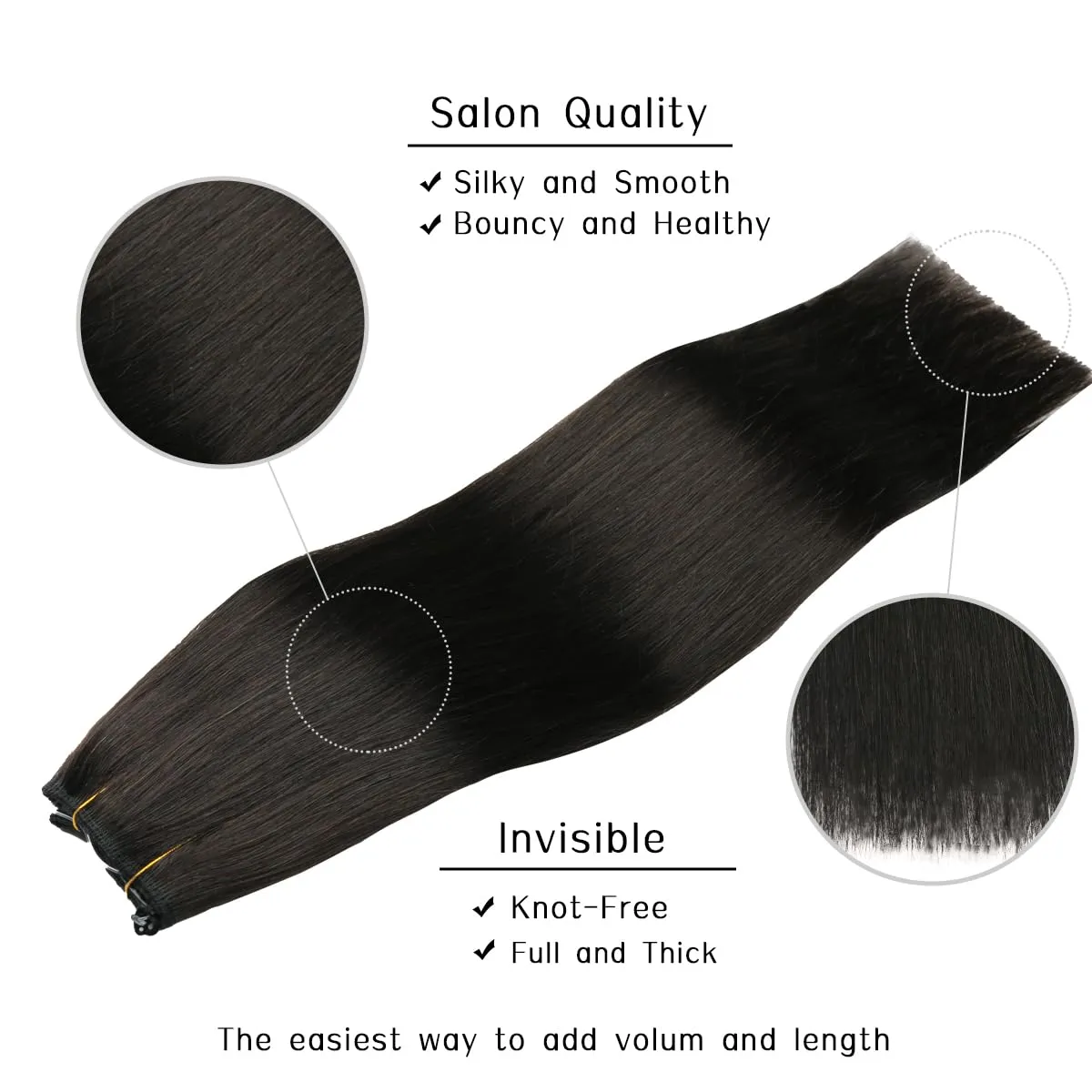 VINBAO Wire Hair Extensions Black Wire Extensions Real Human Hair 18inch 85g #1B Romantic Black Fishing Line Human Hair Extensions Invisible Transparent Fish Line Extensions (wire#1B 18in)