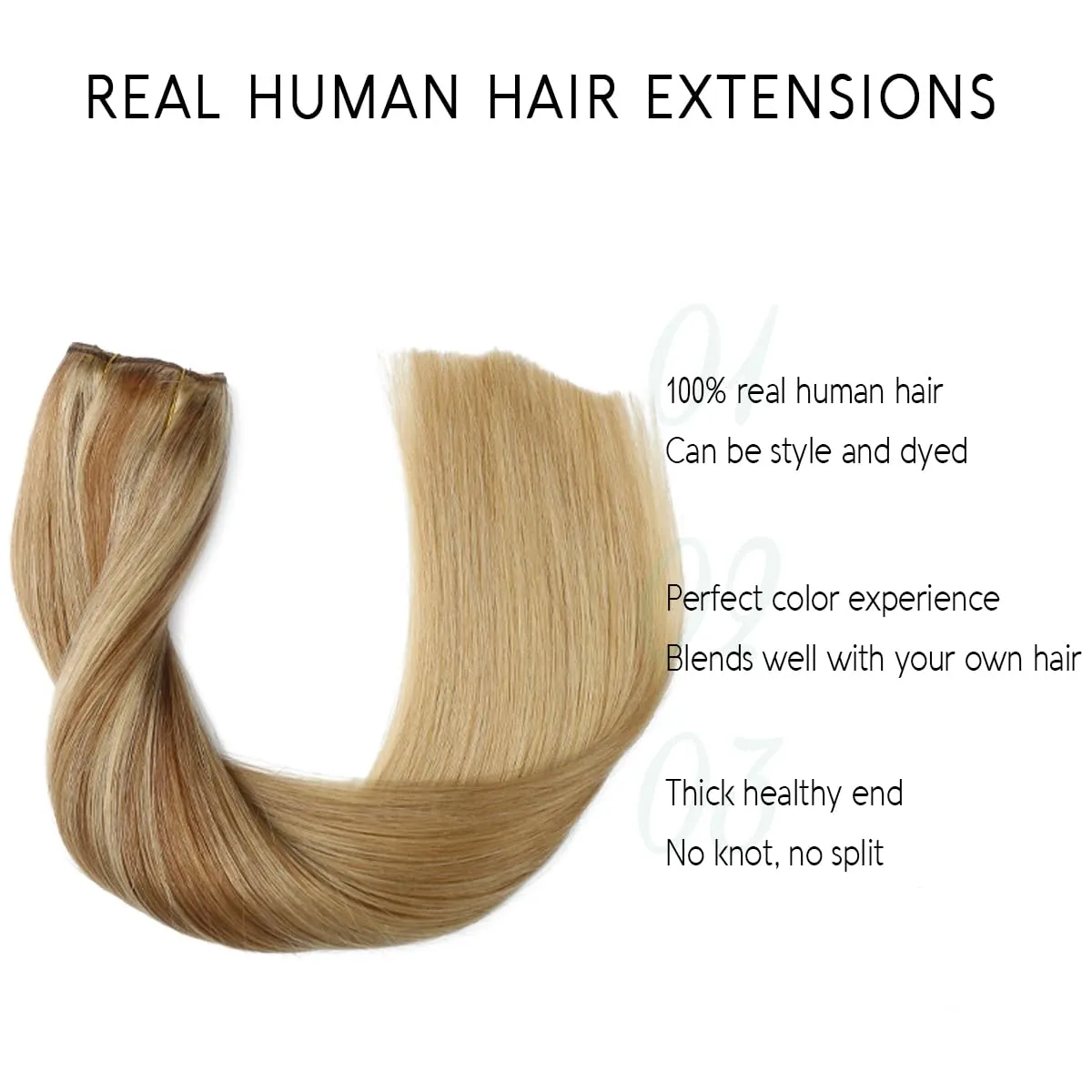 VINBAO Wire Hair Extensions Human Hair Straight Invisible Hair Extensions with Transparent Line Golden Blonde Mix 16 Dirty Blonde Fading to 16 Blonde 18in Hairpiece 85g (#101616 18in)