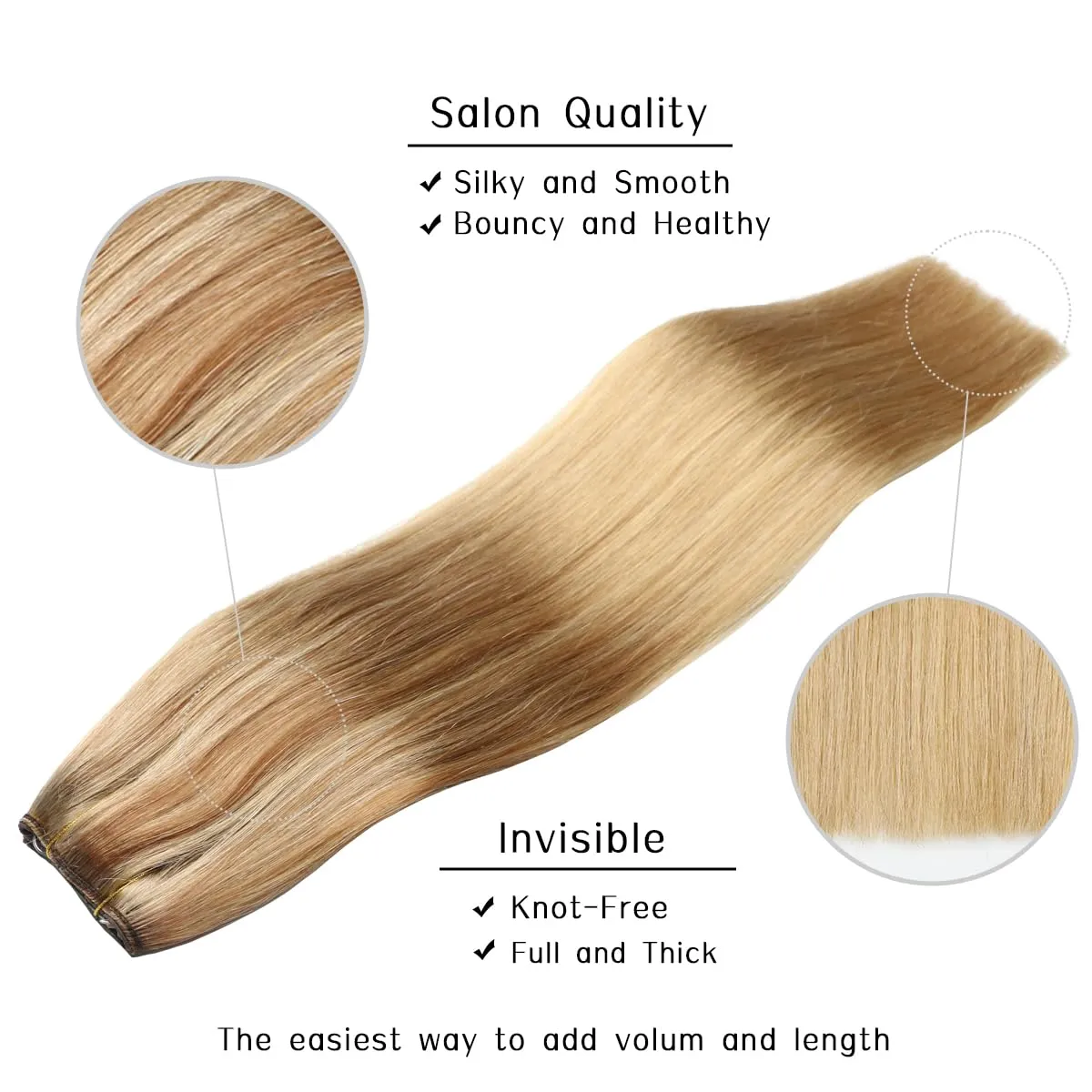 VINBAO Wire Hair Extensions Human Hair Straight Invisible Hair Extensions with Transparent Line Golden Blonde Mix 16 Dirty Blonde Fading to 16 Blonde 18in Hairpiece 85g (#101616 18in)