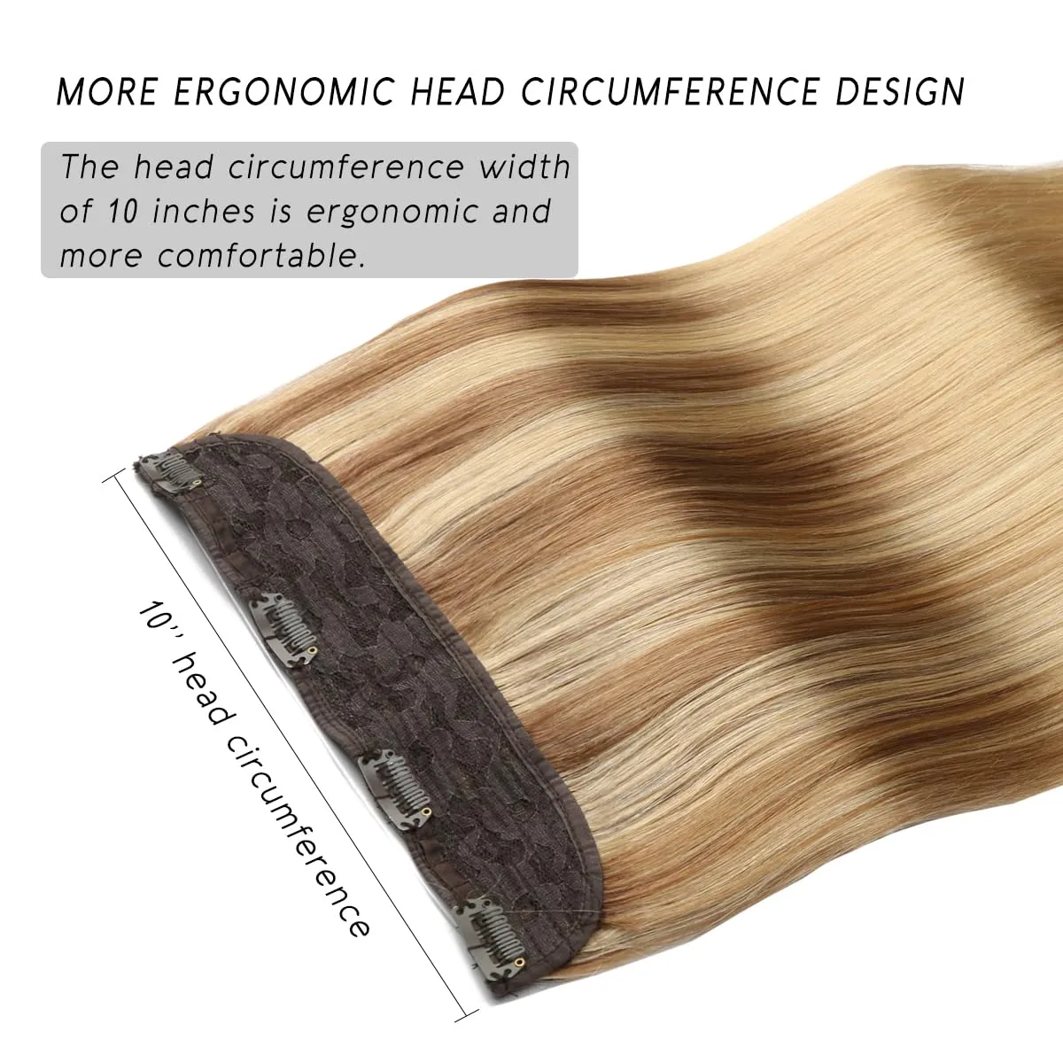VINBAO Wire Hair Extensions Human Hair Straight Invisible Hair Extensions with Transparent Line Golden Blonde Mix 16 Dirty Blonde Fading to 16 Blonde 18in Hairpiece 85g (#101616 18in)