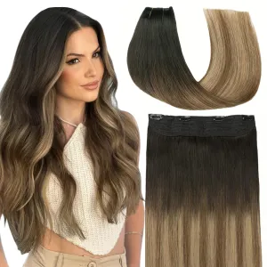 VINBAO Wire Human Hair Extensions 18in 85g Hairpiece Real Wire Hair Extensions Natural Black Fading to Brown Mixed Honey Blonde Straight Invisible Hair Extensions with Fish Line (#1B427 18in)