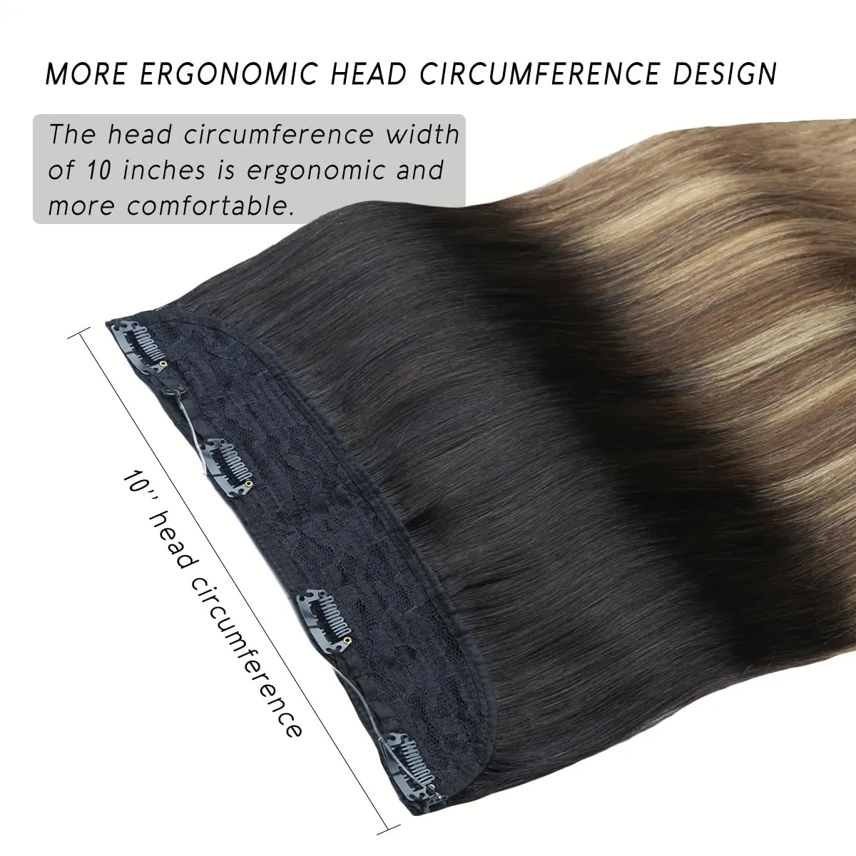 VINBAO Wire Human Hair Extensions 18in 85g Hairpiece Real Wire Hair Extensions Natural Black Fading to Brown Mixed Honey Blonde Straight Invisible Hair Extensions with Fish Line (#1B427 18in)