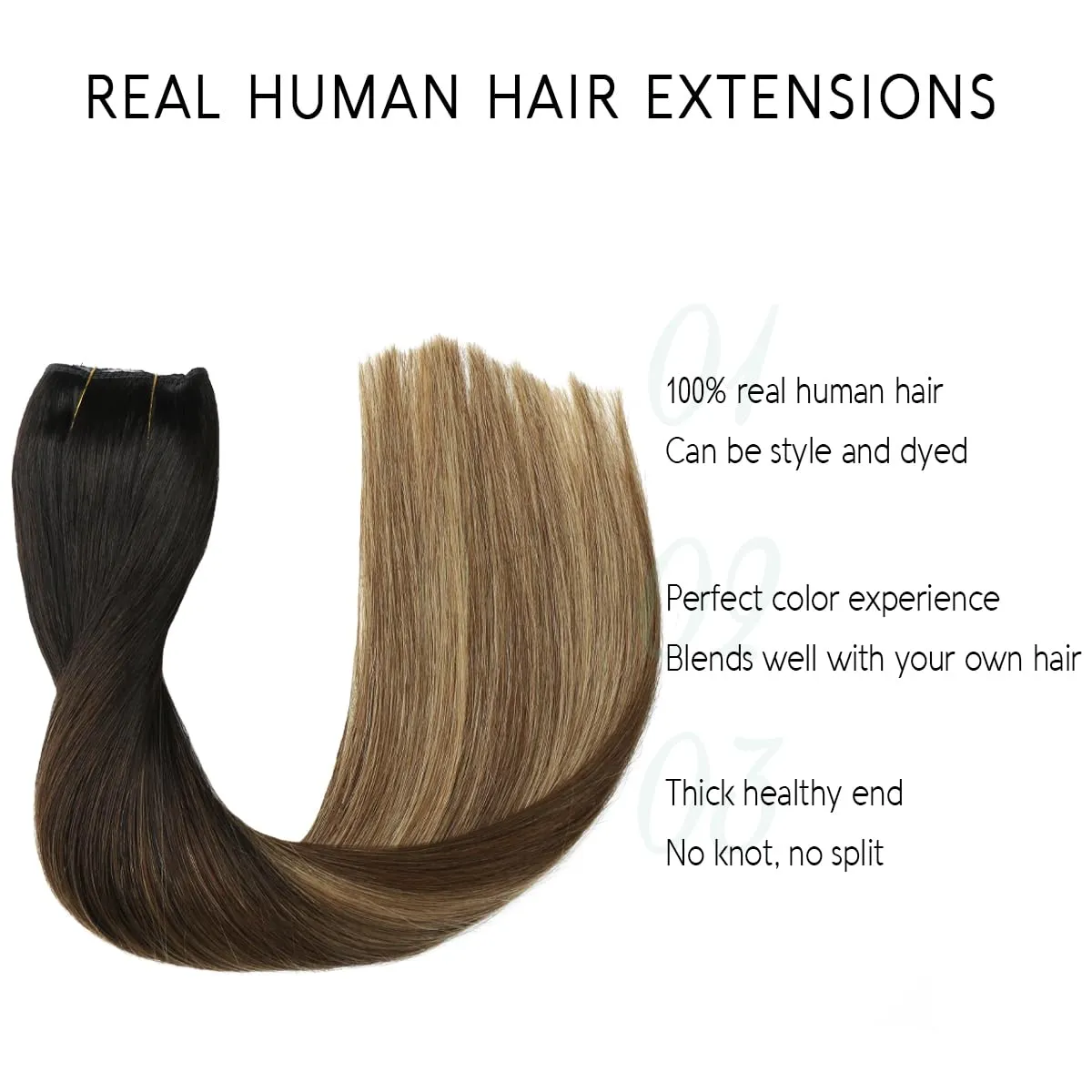 VINBAO Wire Human Hair Extensions 18in 85g Hairpiece Real Wire Hair Extensions Natural Black Fading to Brown Mixed Honey Blonde Straight Invisible Hair Extensions with Fish Line (#1B427 18in)